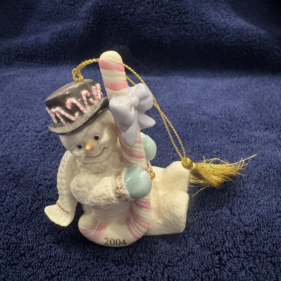 Lenox 2004 “Snowman With Candy Cane” Ornament - Picture 1 of 8